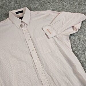 Anheuser Bush Budweiser Mens Sise L Orange Checked Button Down Dress Shirt